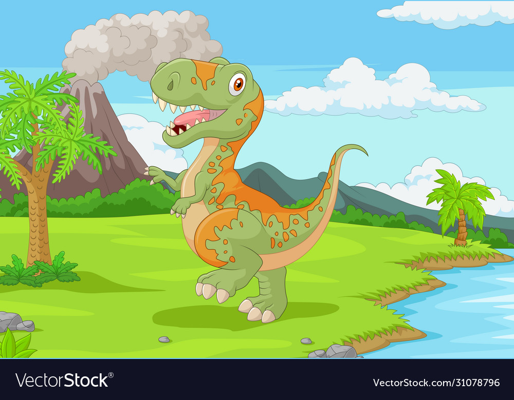 Cartoon tyrannosaurus in jungle