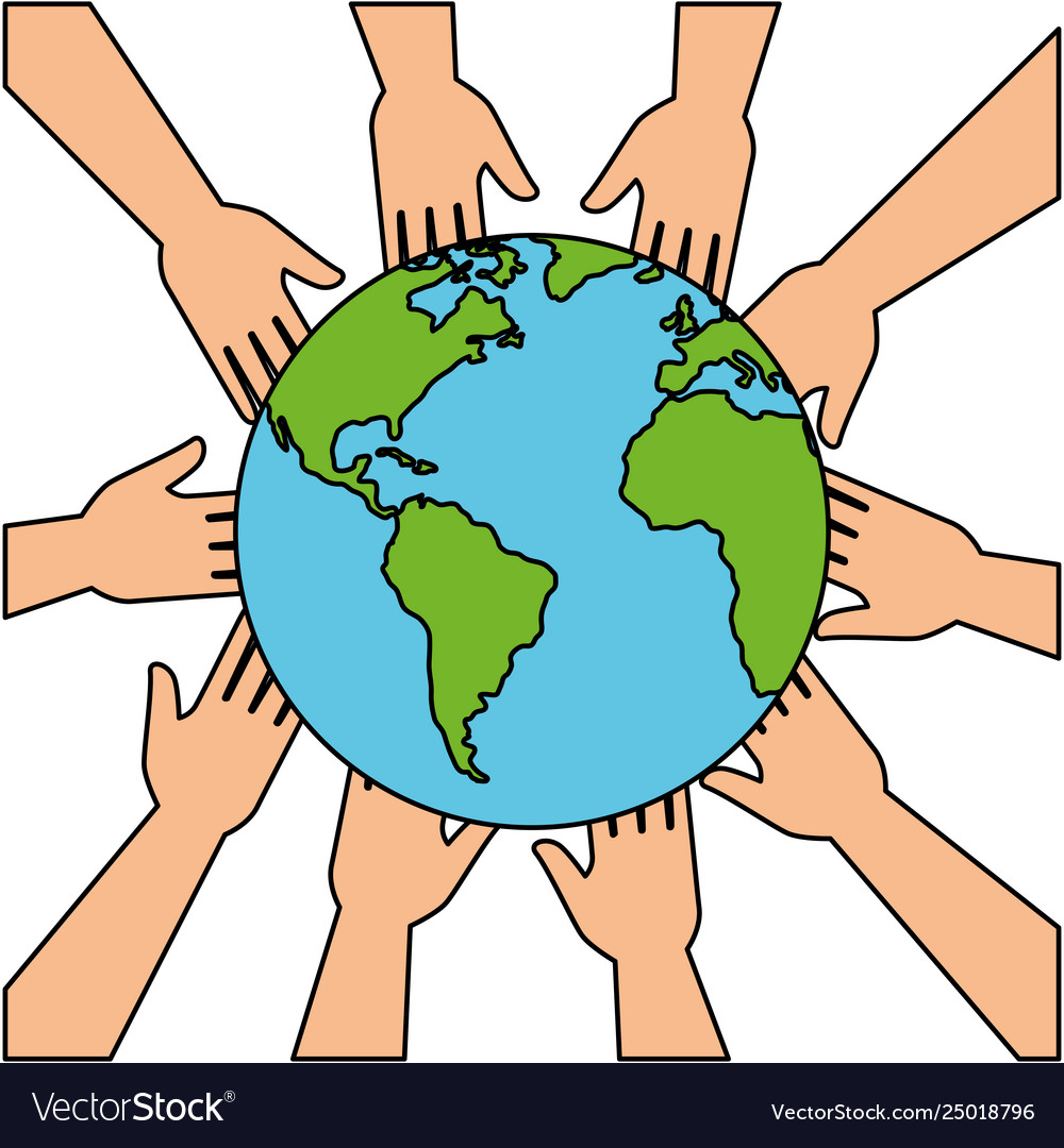 Community hands with world planet earth