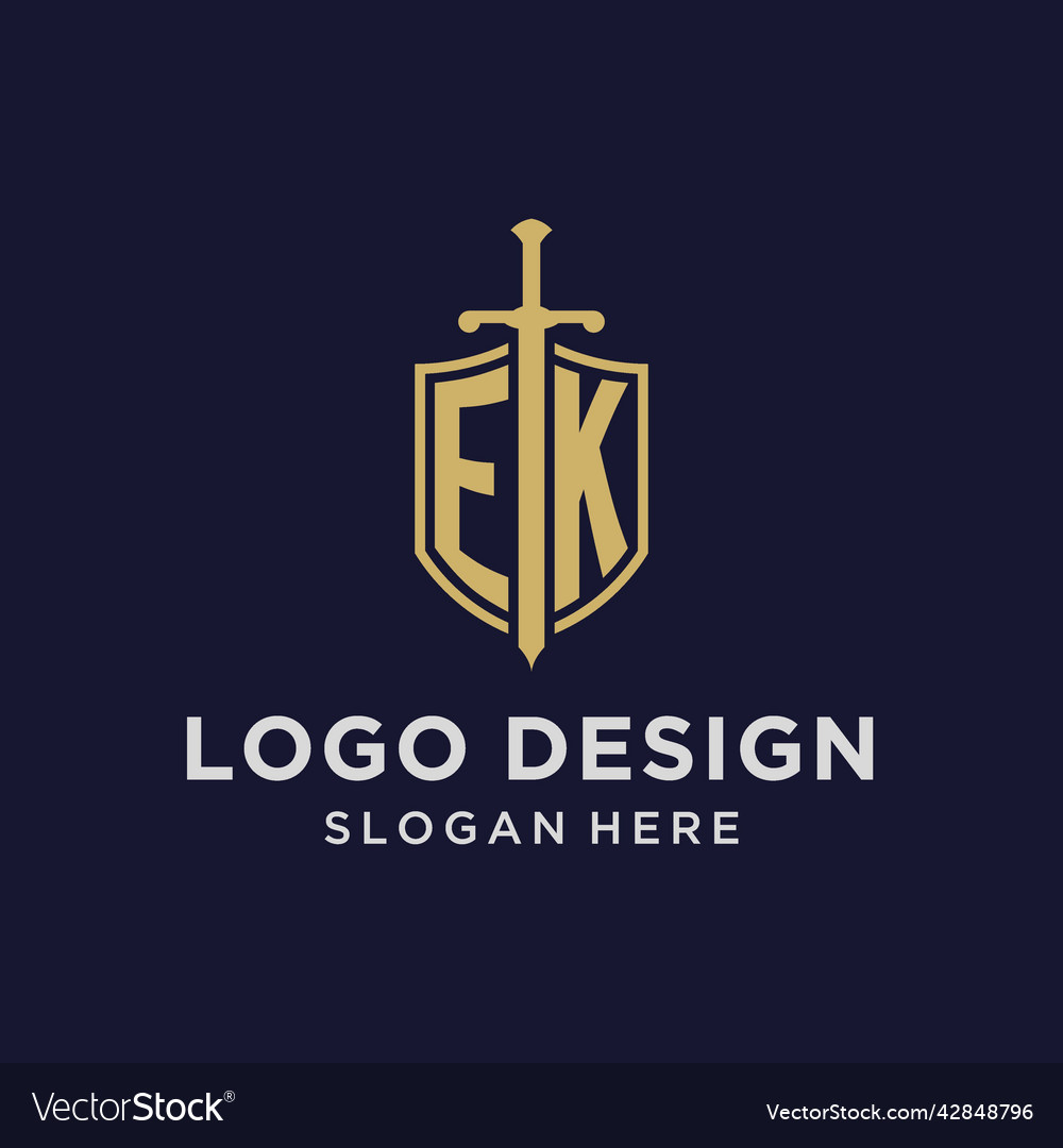 Ek logo initial monogram with shield and sword