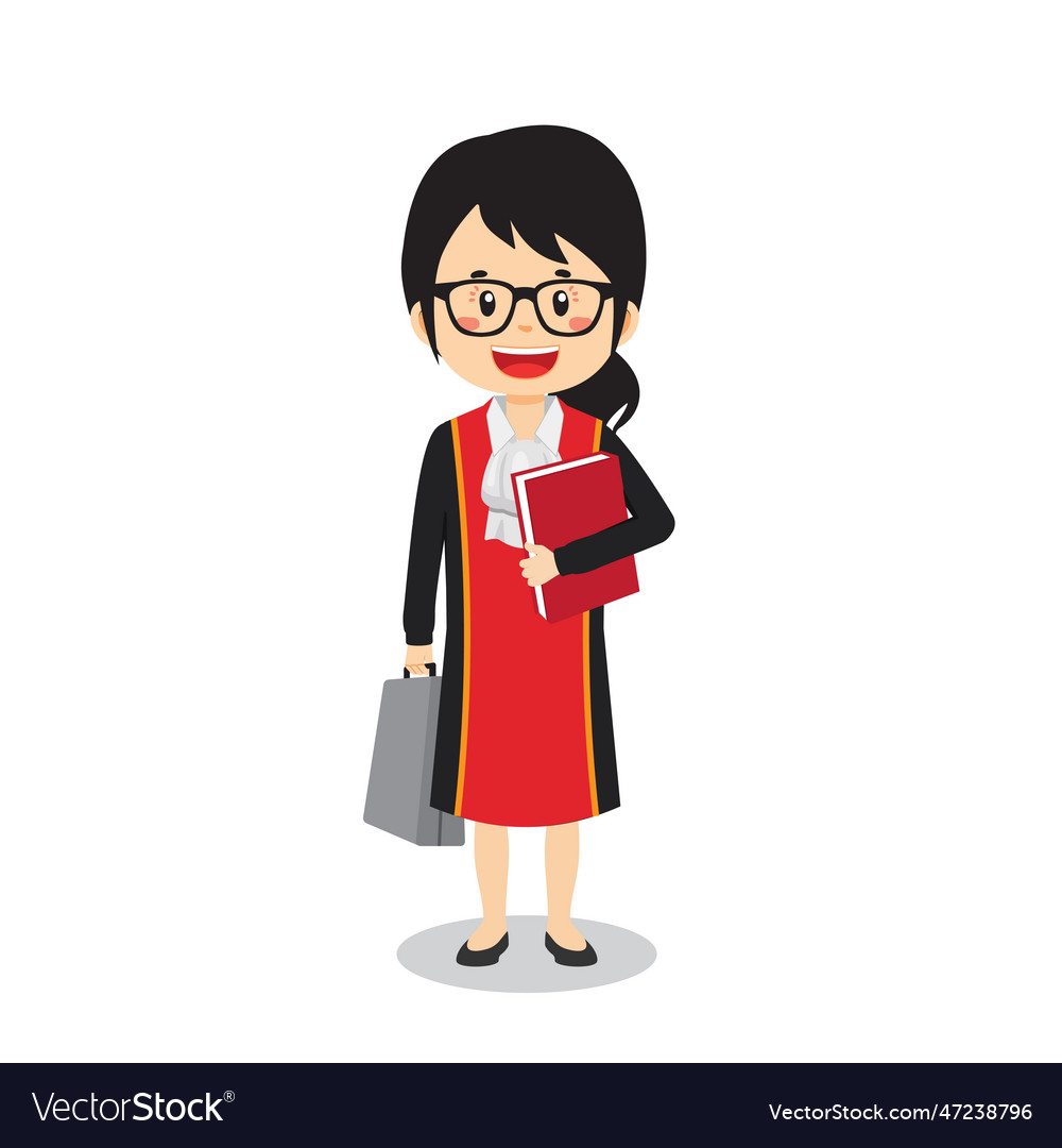 Judge character standing with file and briefcase vector image Judge character standing with file and briefcase