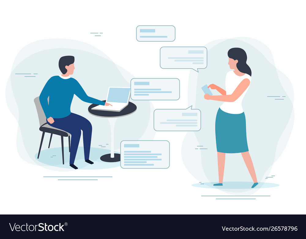 Man with notebook chatting