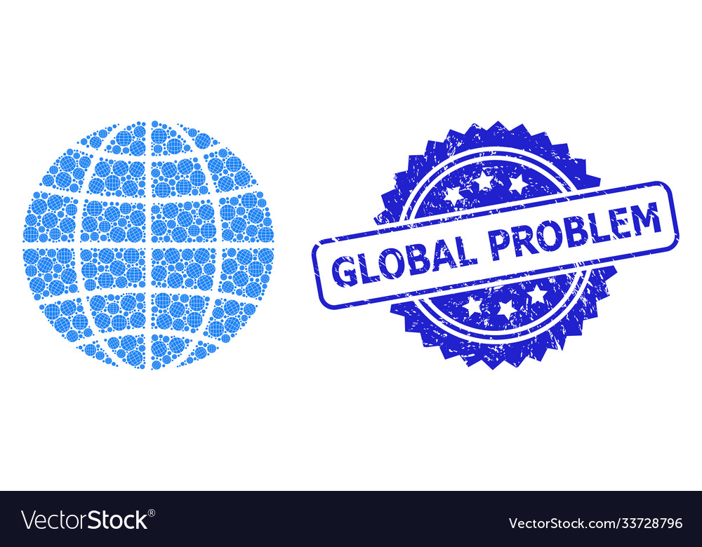 Scratched global problem seal and recursive globe vector image Scratched global problem seal and recursive globe