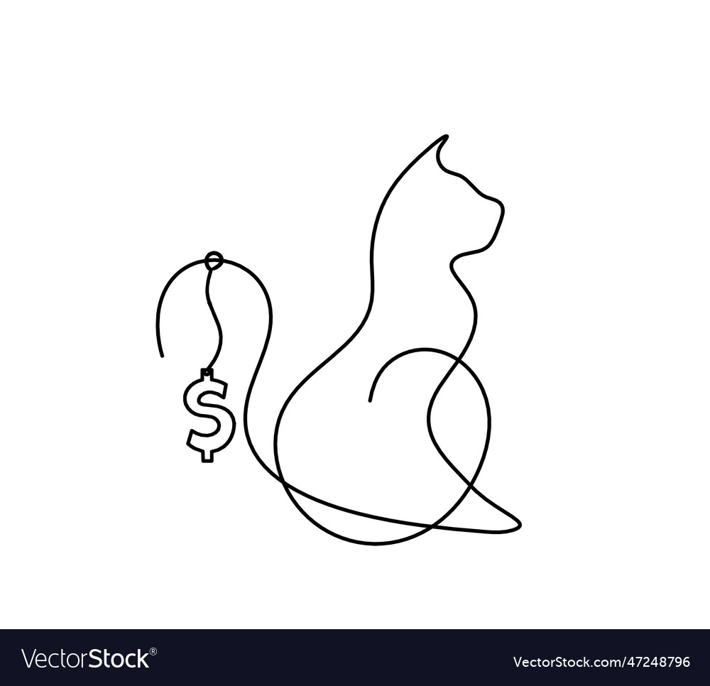 Silhouette of abstract cat with dollar in line