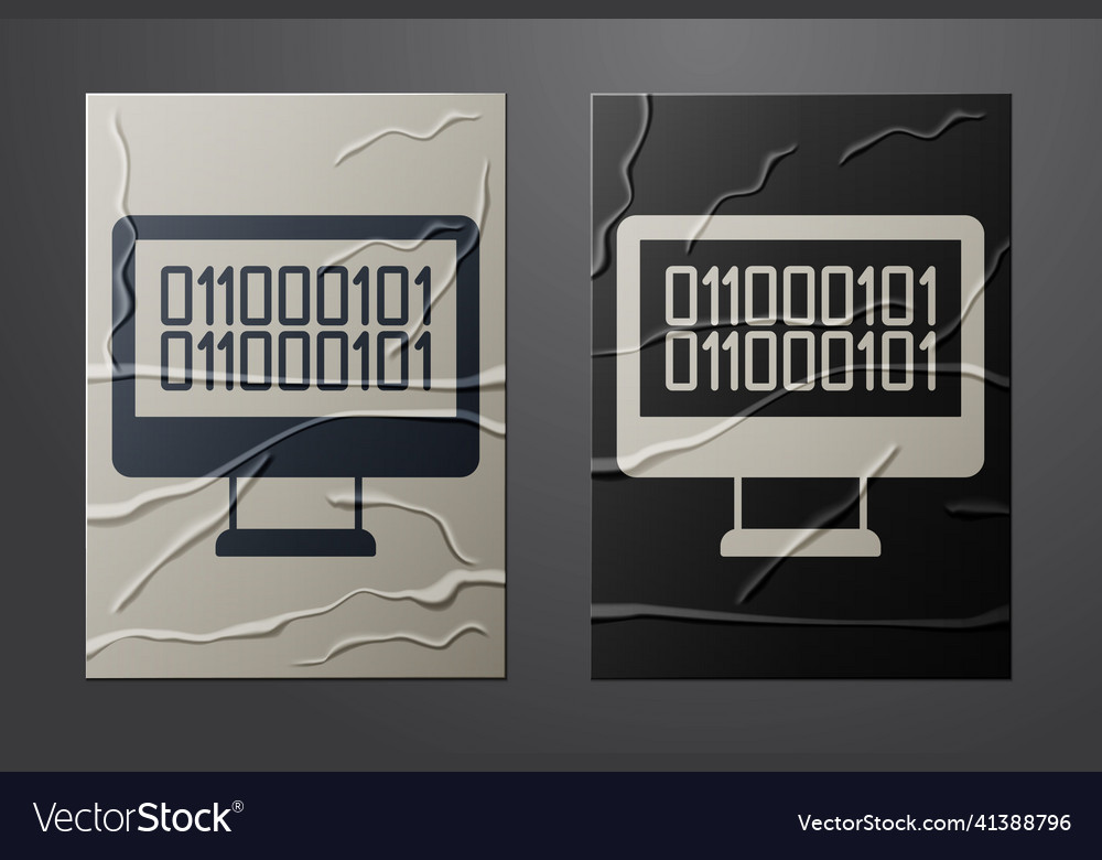 Weiße binäre Code-Ikone isoliert auf gecracktem Papier vector image Weiße binäre Code-Ikone isoliert auf gecracktem Papier