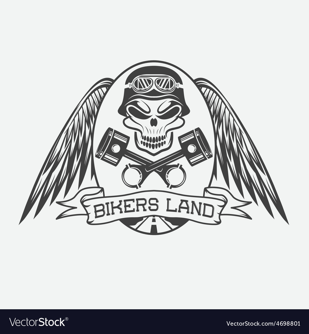 Bikers land crest with skullwings and pistons