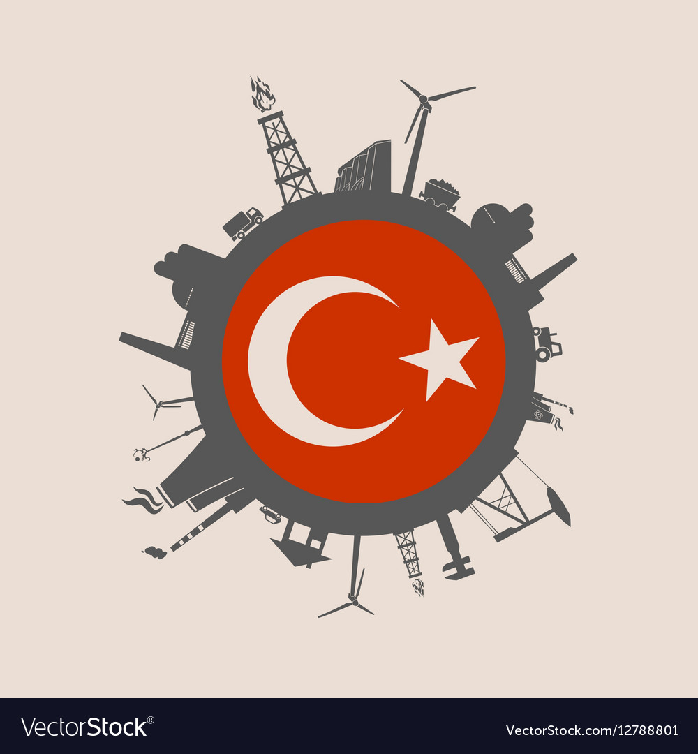 Circle with industrial silhouettes turkey flag