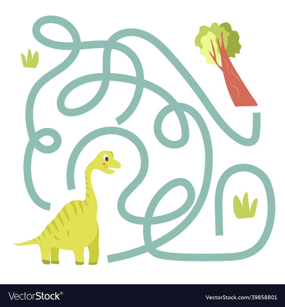 Cute cartoon dinosaur maze game Royalty Free Vector Image