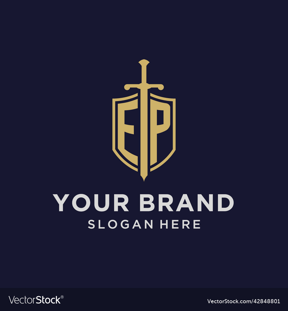 Ep logo initial monogram with shield and sword