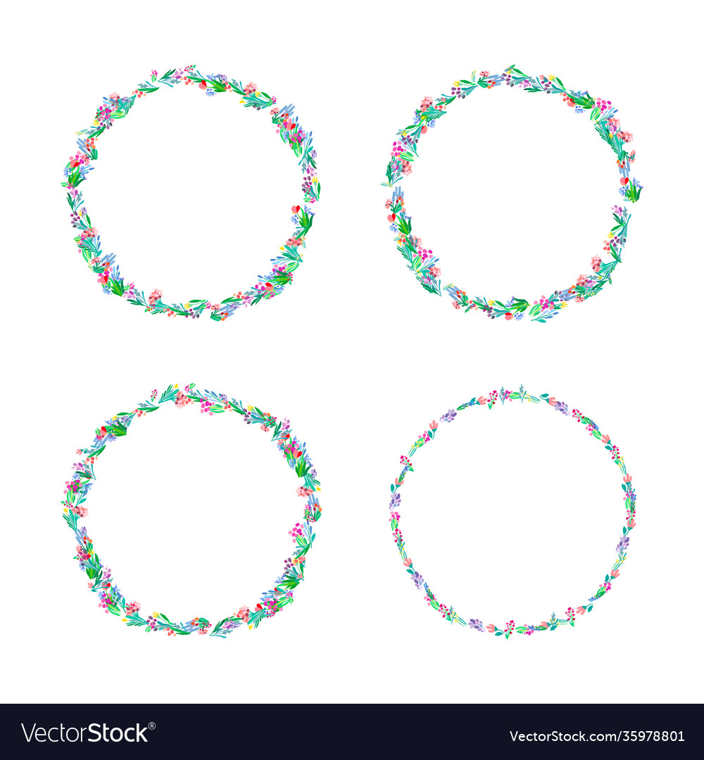 Floral wreath set on white background bright