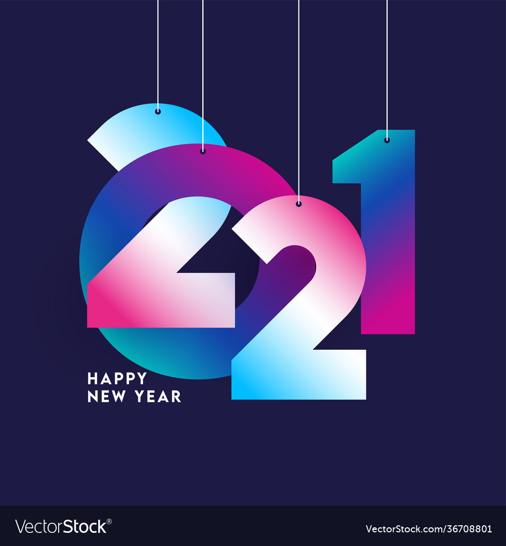 Gradient 2021 number hang on violet background