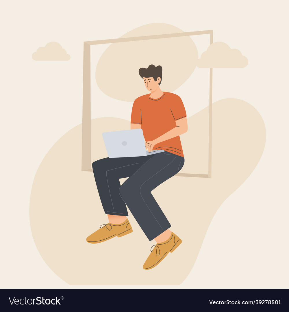 Man on window work from home vector image Man on window work from home