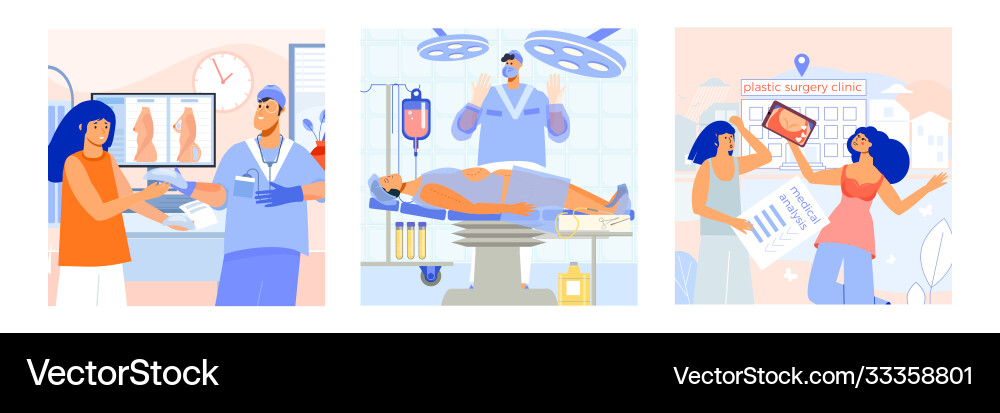 Plastic surgery flat compositions Royalty Free Vector Image