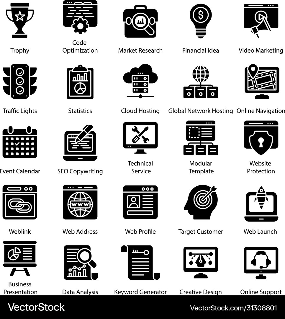 Seo solid icons set Royalty Free Vector Image - VectorStock