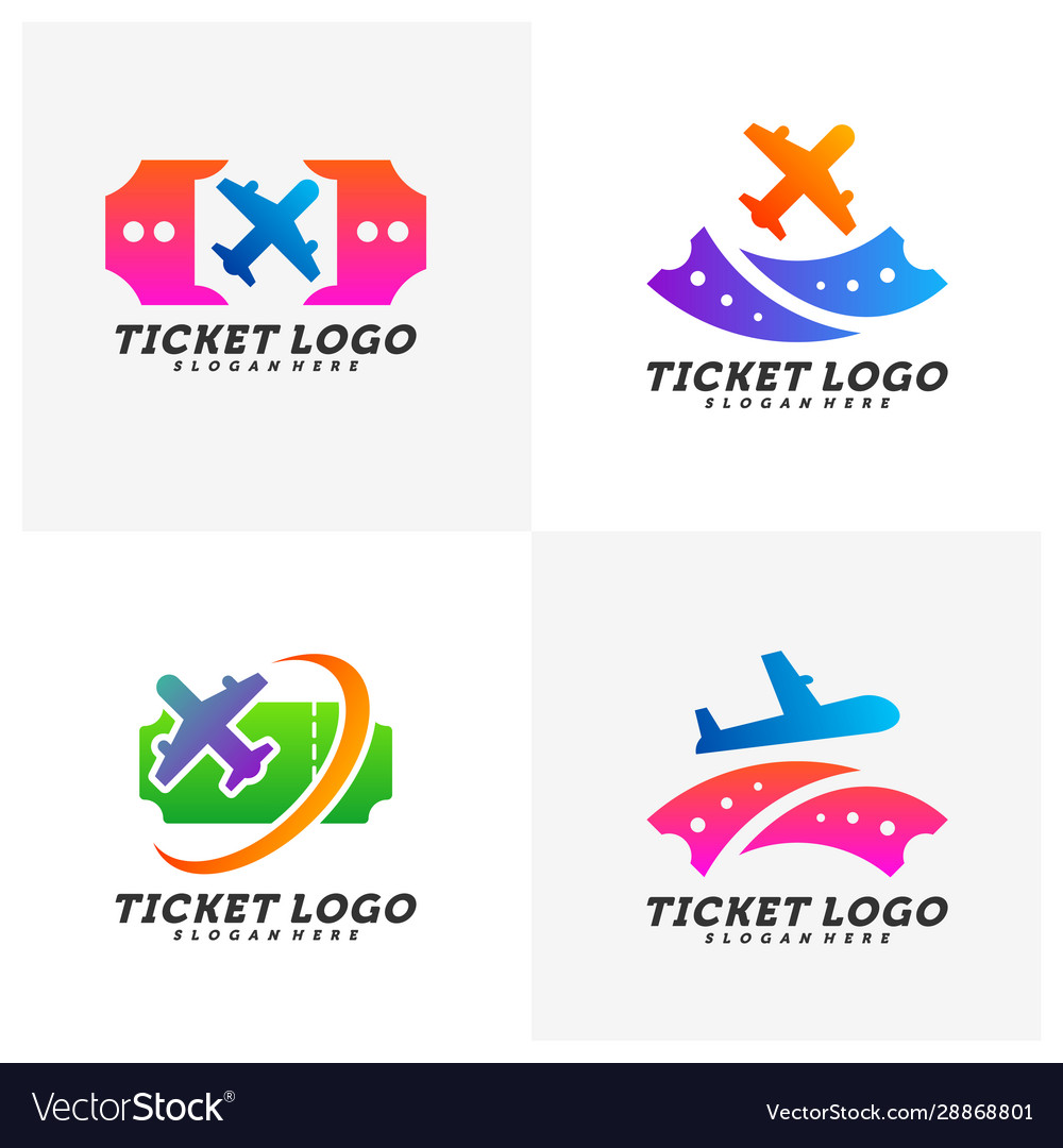 Set airplane ticket logo design concept Royalty Free Vector