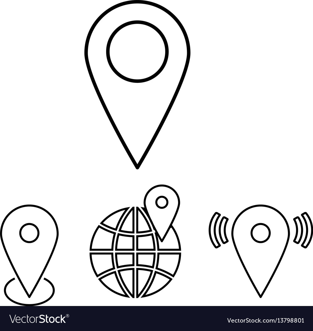 Set of outline map pointers linear vector image Set of outline map pointers linear