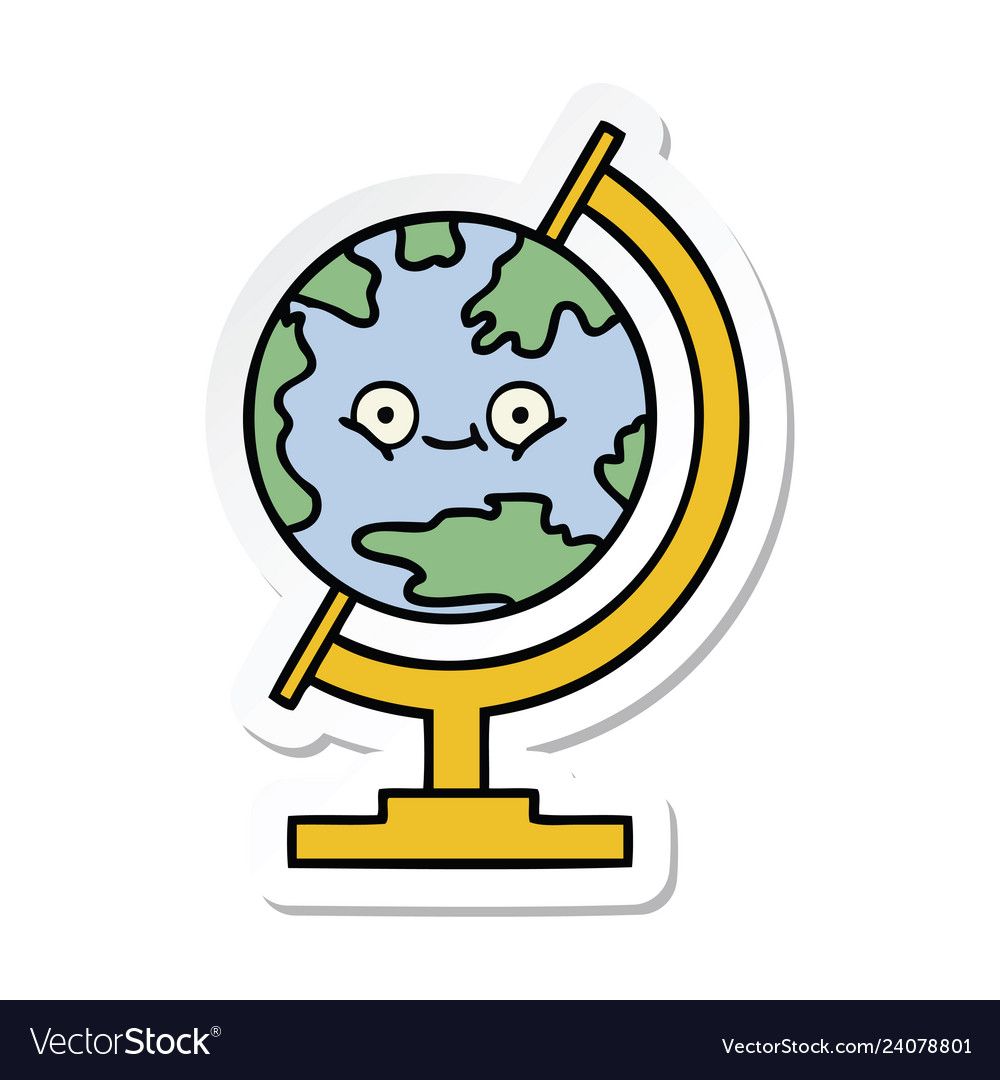 Sticker of a cute cartoon globe the world