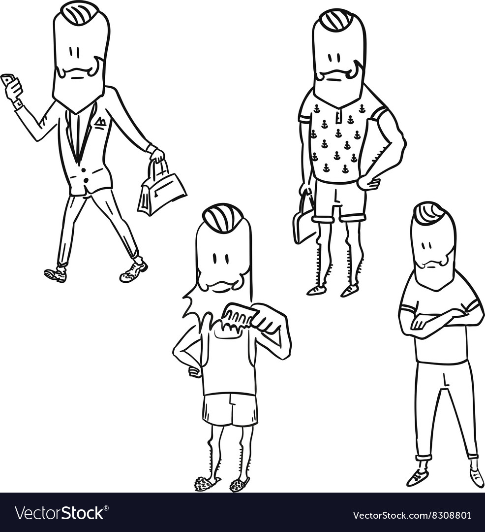 Stylish hipster man doodle set