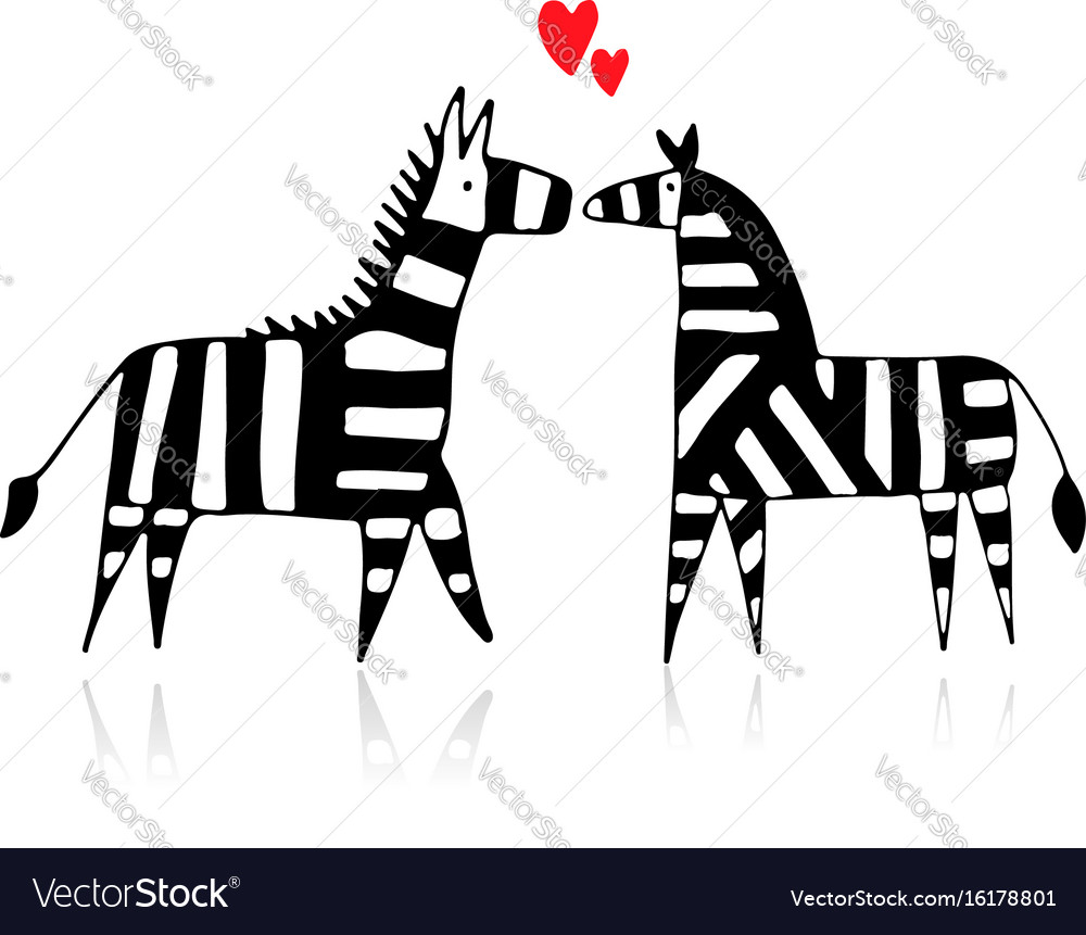 Zebra couple in love sketch for your design