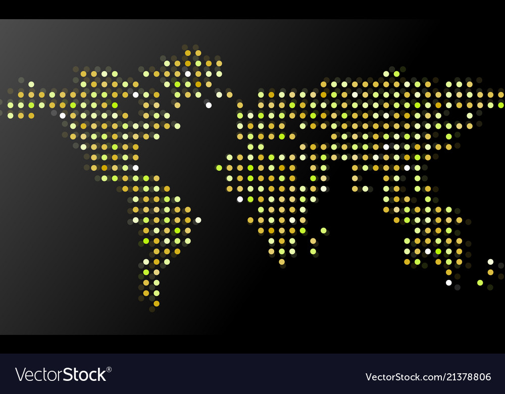 Abstract world map of dots on black background