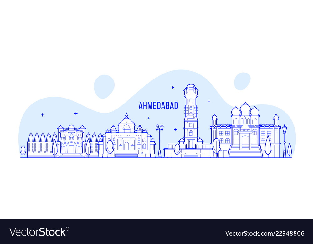 Ahmedabad Skyline Gujarati India City Line Vector Image