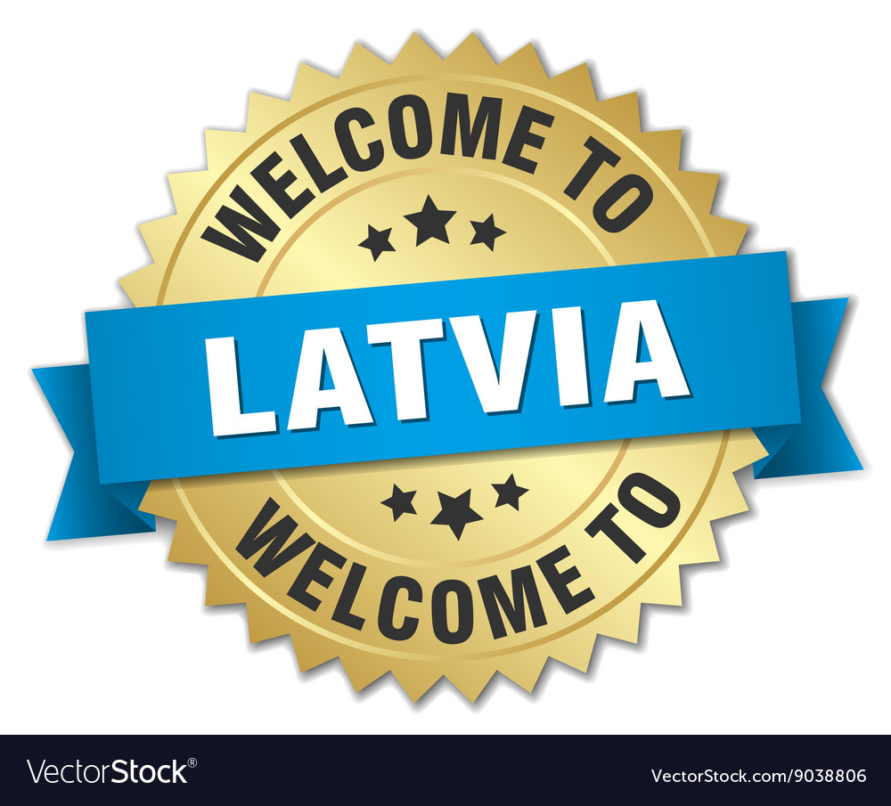 Latvia 3d gold badge with blue ribbon