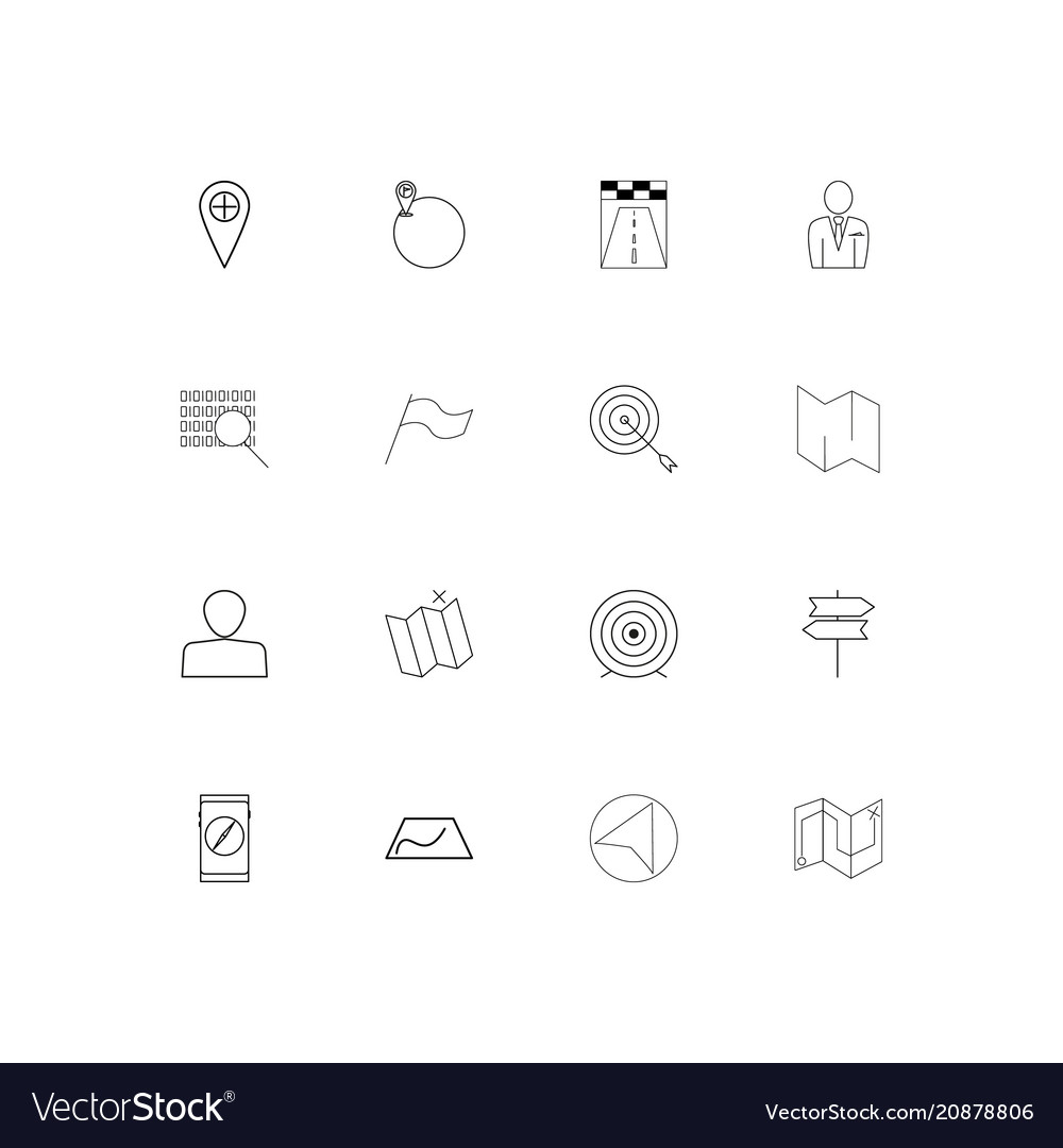 Maps and navigation linear thin icons set