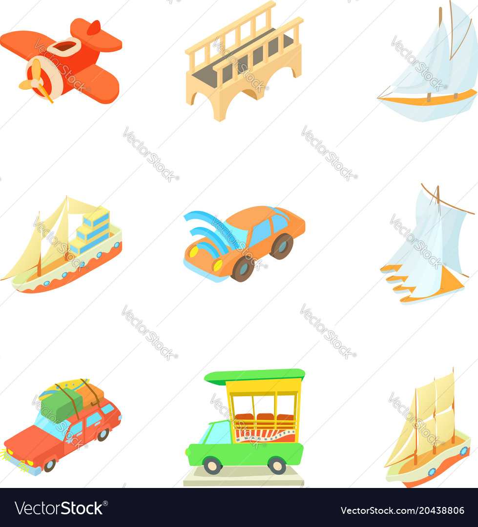 Mode Of Transport Icons Set Cartoon Style Vector Image