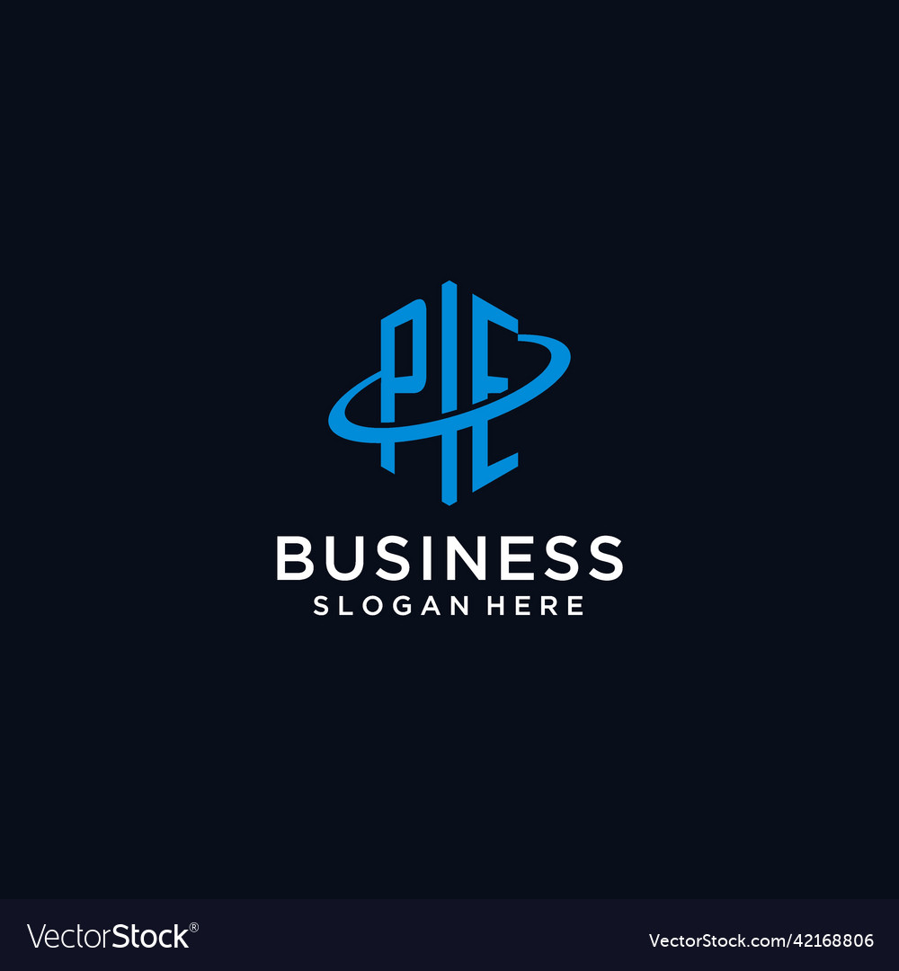 Pe initial monogram logo with hexagonal shape