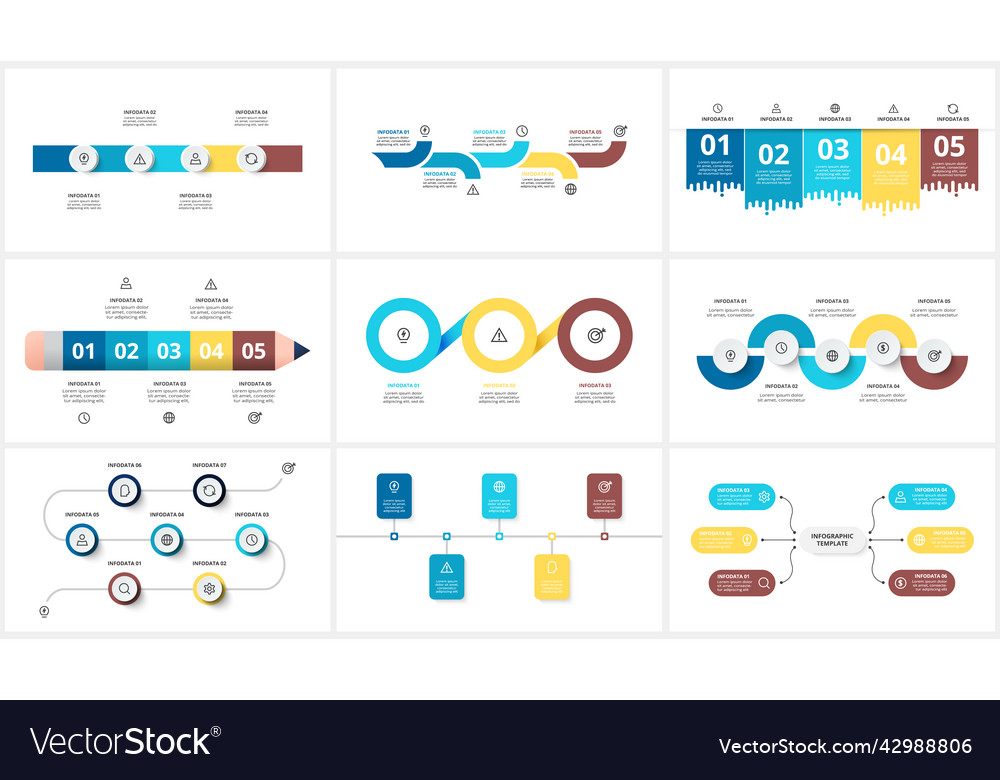 Set infographic with 3 4 5 6 7 steps options