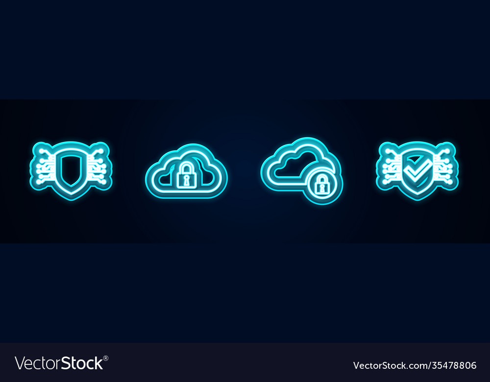 Set line cyber security cloud computing lock vector image Set line cyber security cloud computing lock