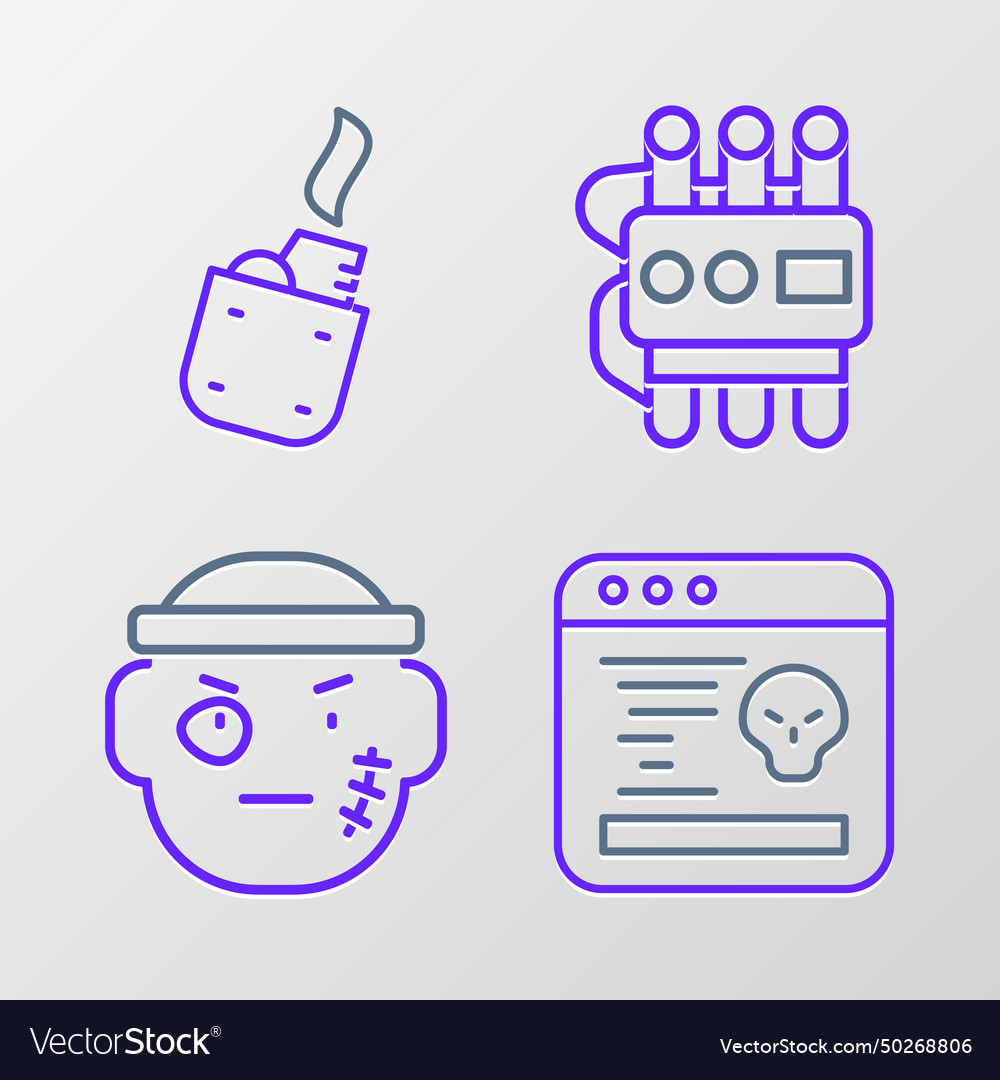 Set line system bug bandit dynamite timer clock vector image Set line system bug bandit dynamite timer clock