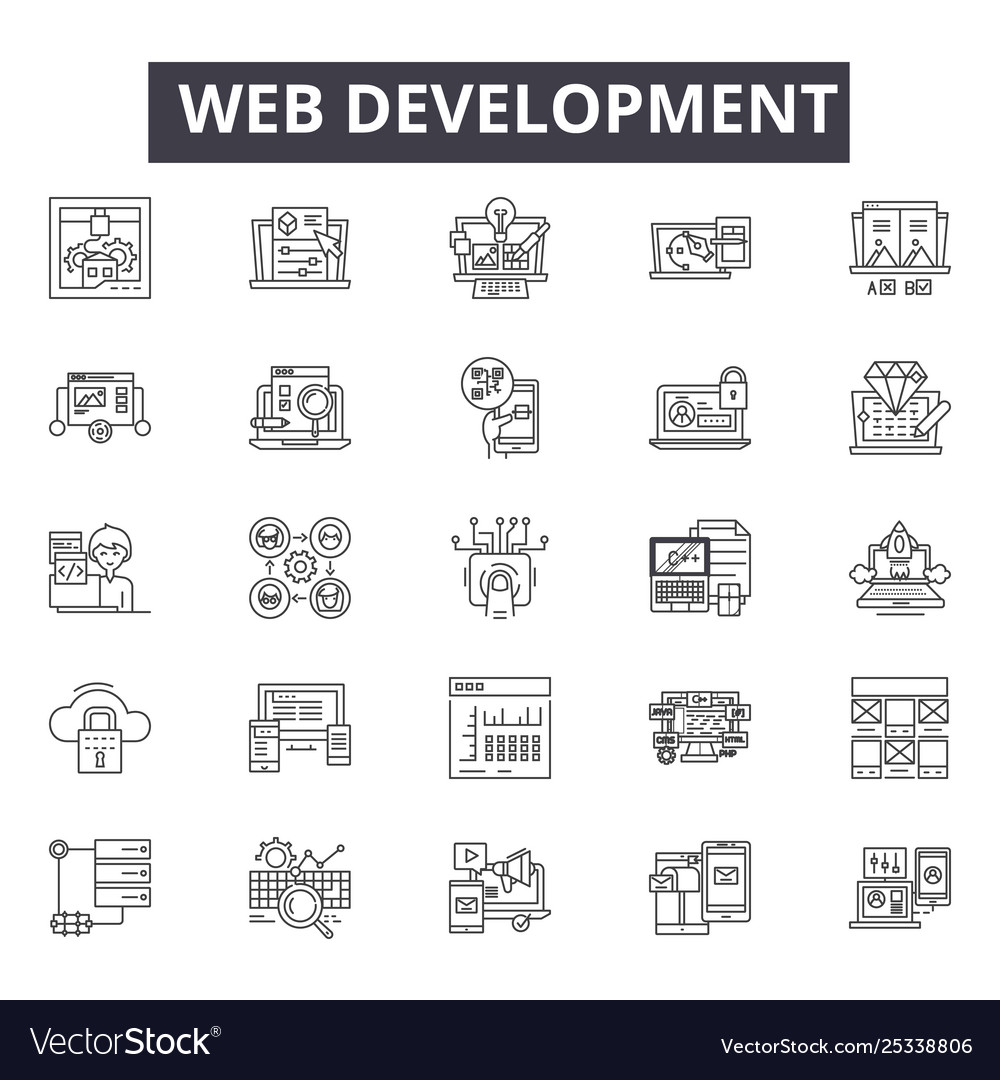 Web development line icons signs set vector image Web development line icons signs set
