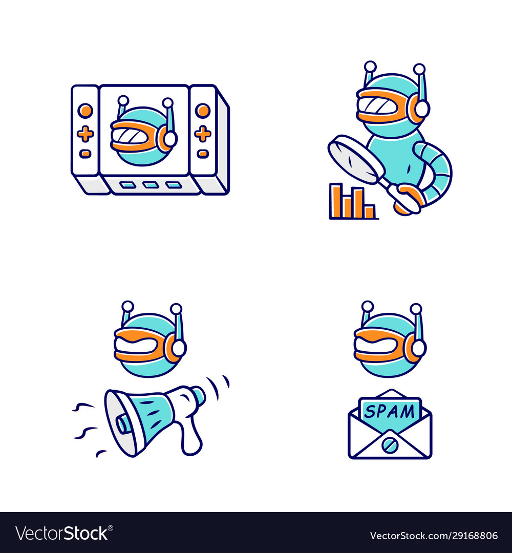 Web Roboter Farbe Symbole setzen Spiel Propaganda vector image Web Roboter Farbe Symbole setzen Spiel Propaganda