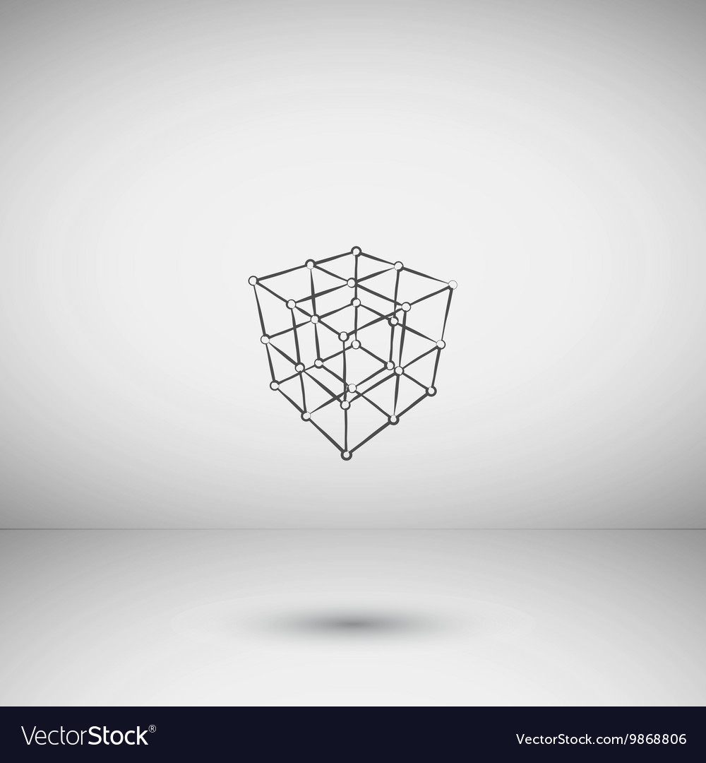 Wireframe Cube mit Linien und Punkten