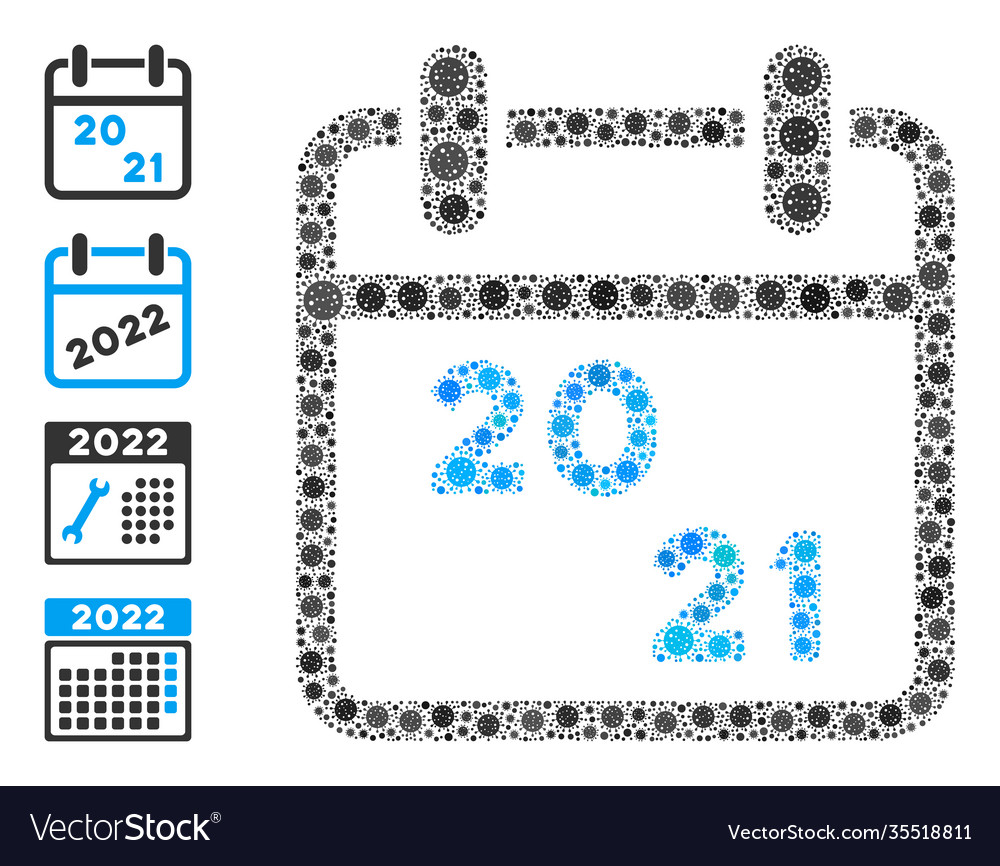 2021 Kalender-Symbol Mosaik mit covid-2019 Artikel