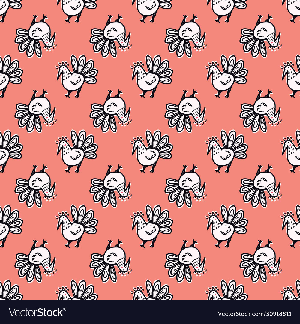 Chicken folklore print seamless repeat pattern vector image Chicken folklore print seamless repeat pattern