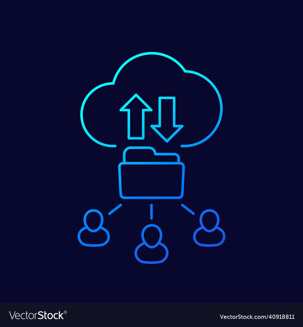 Cloud folder and users line icon