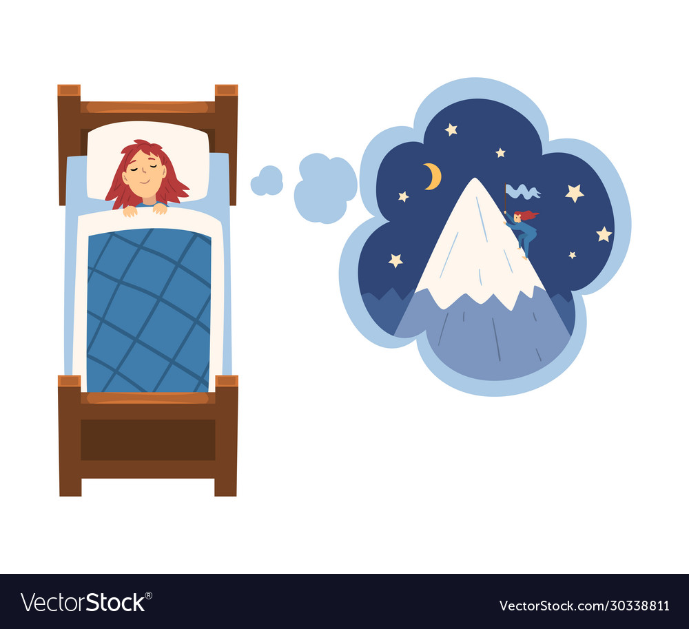 Cute girl sleeping in bed and dreaming about Vector Image