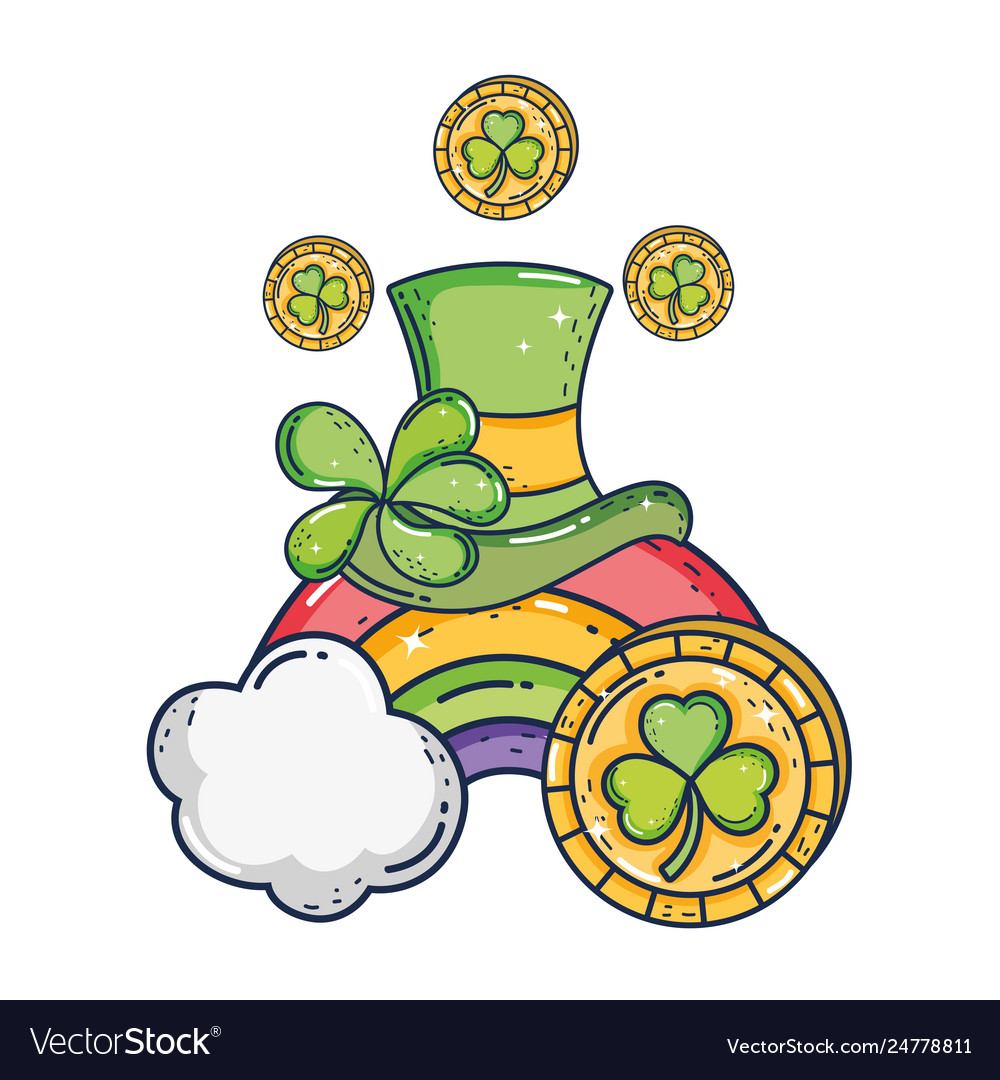 Cute leprechaun hat and rainbow Royalty Free Vector Image