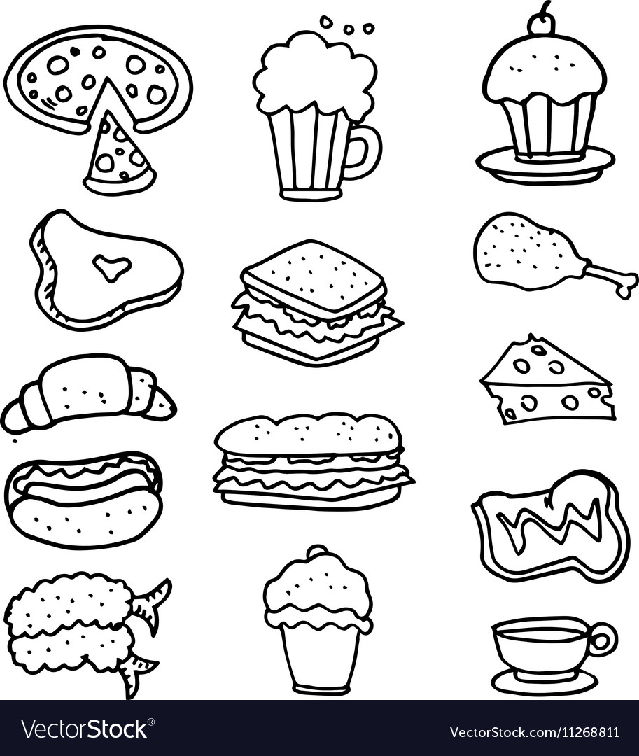 Doodle of food object hand draw Royalty Free Vector Image