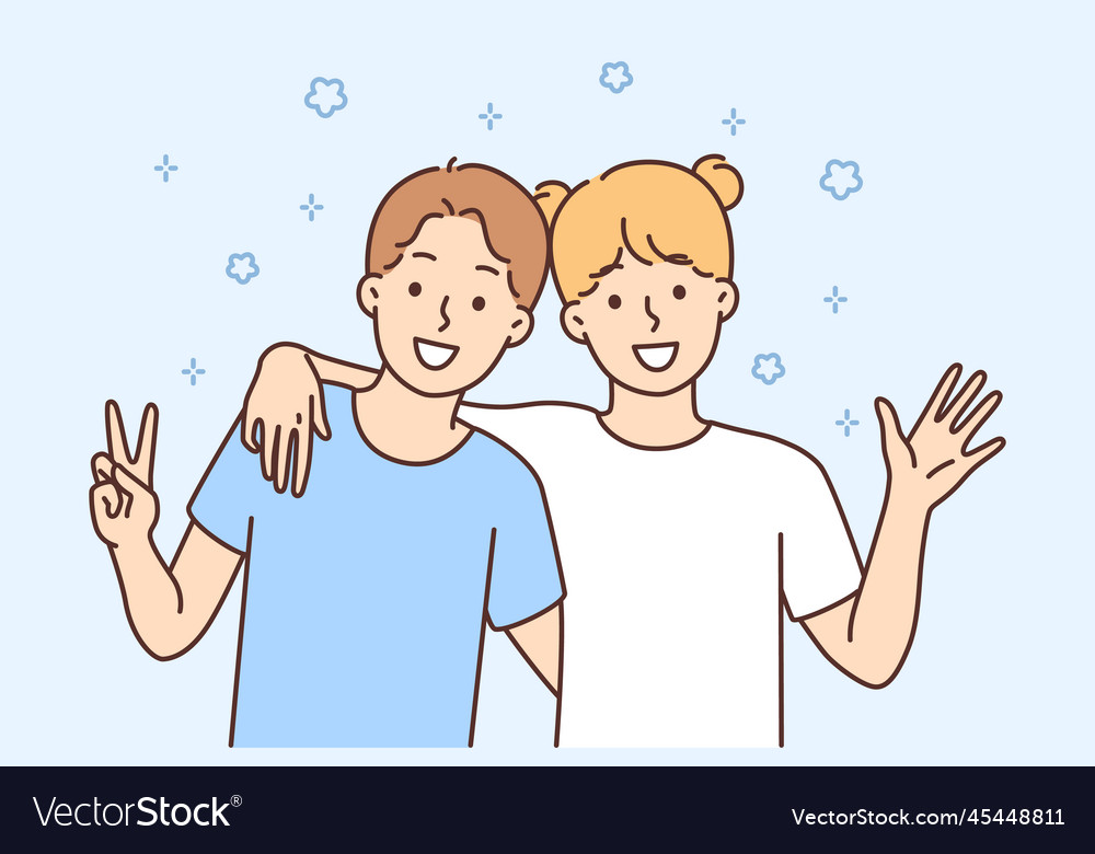 Happy children hug having fun together Royalty Free Vector