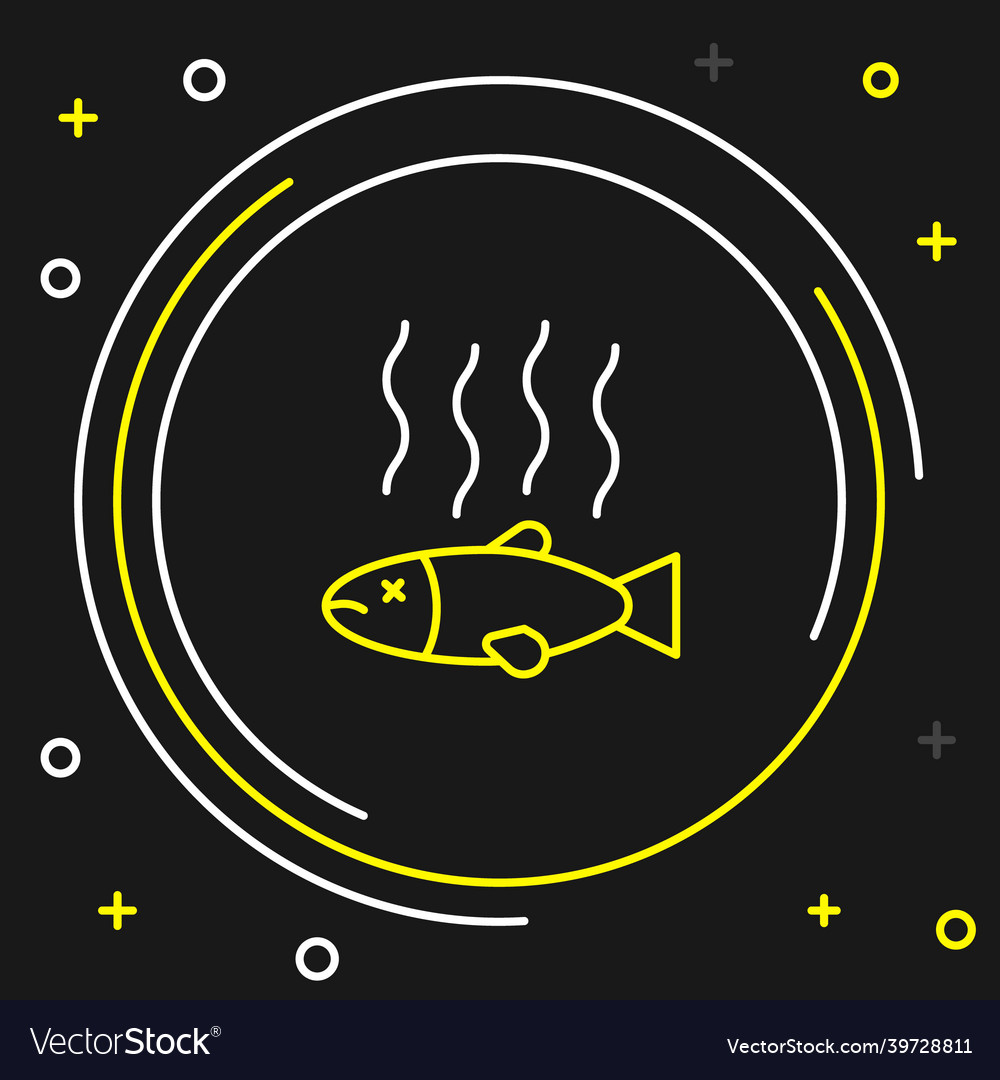Line dead fish icon isolated on black background Vector Image