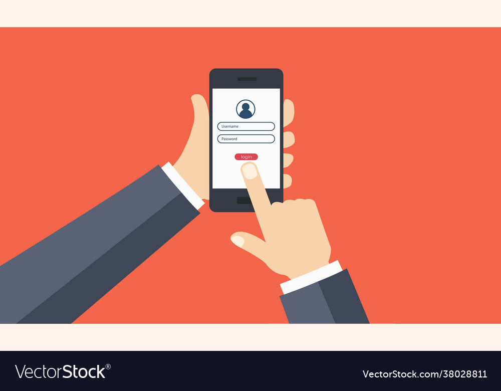 Log in screen mobile application interface hands