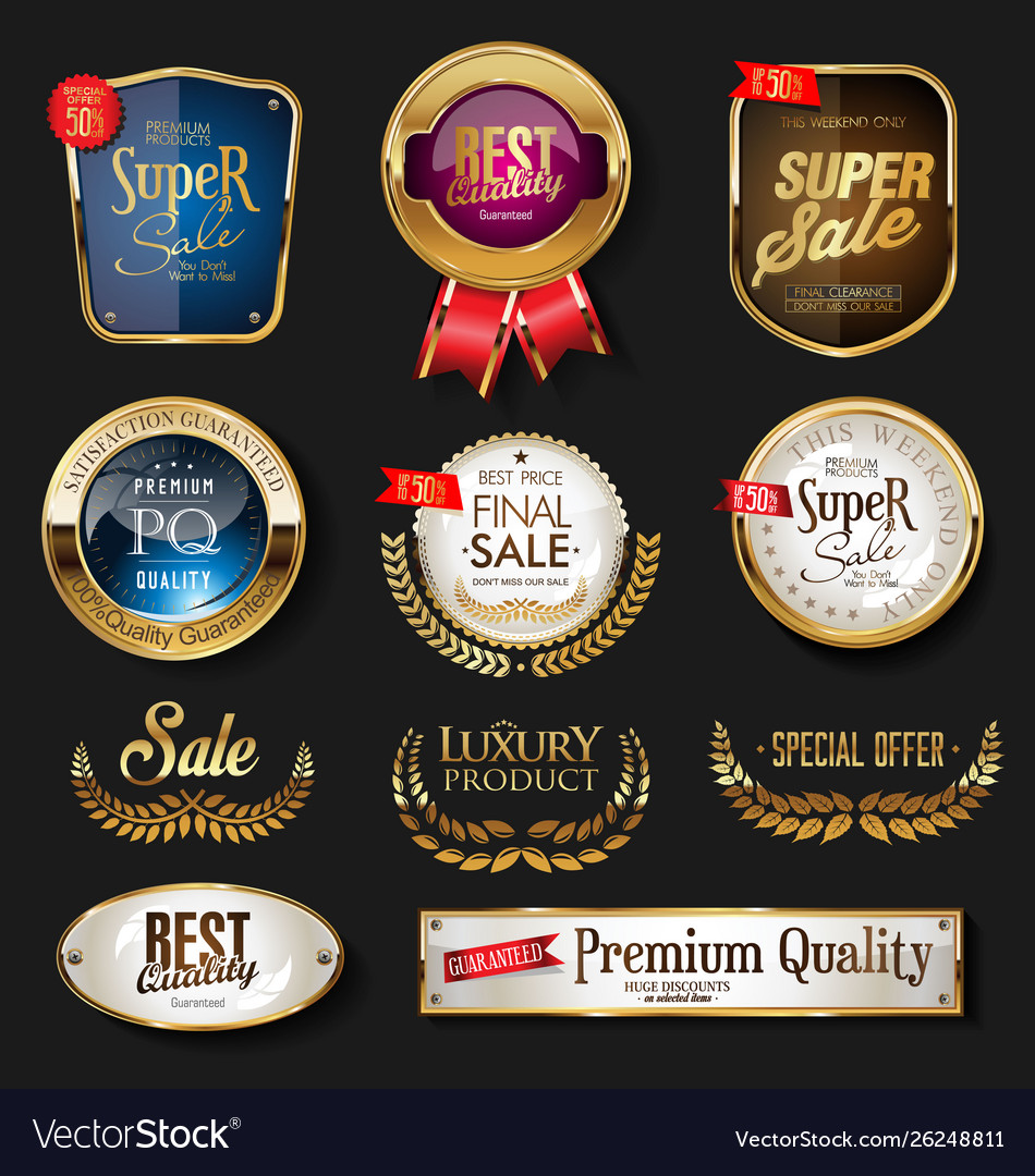 Luxury golden badges and labels collection 04 Vector Image