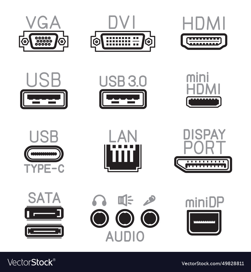 Outline hardware interface icons sign symbol set Vector Image