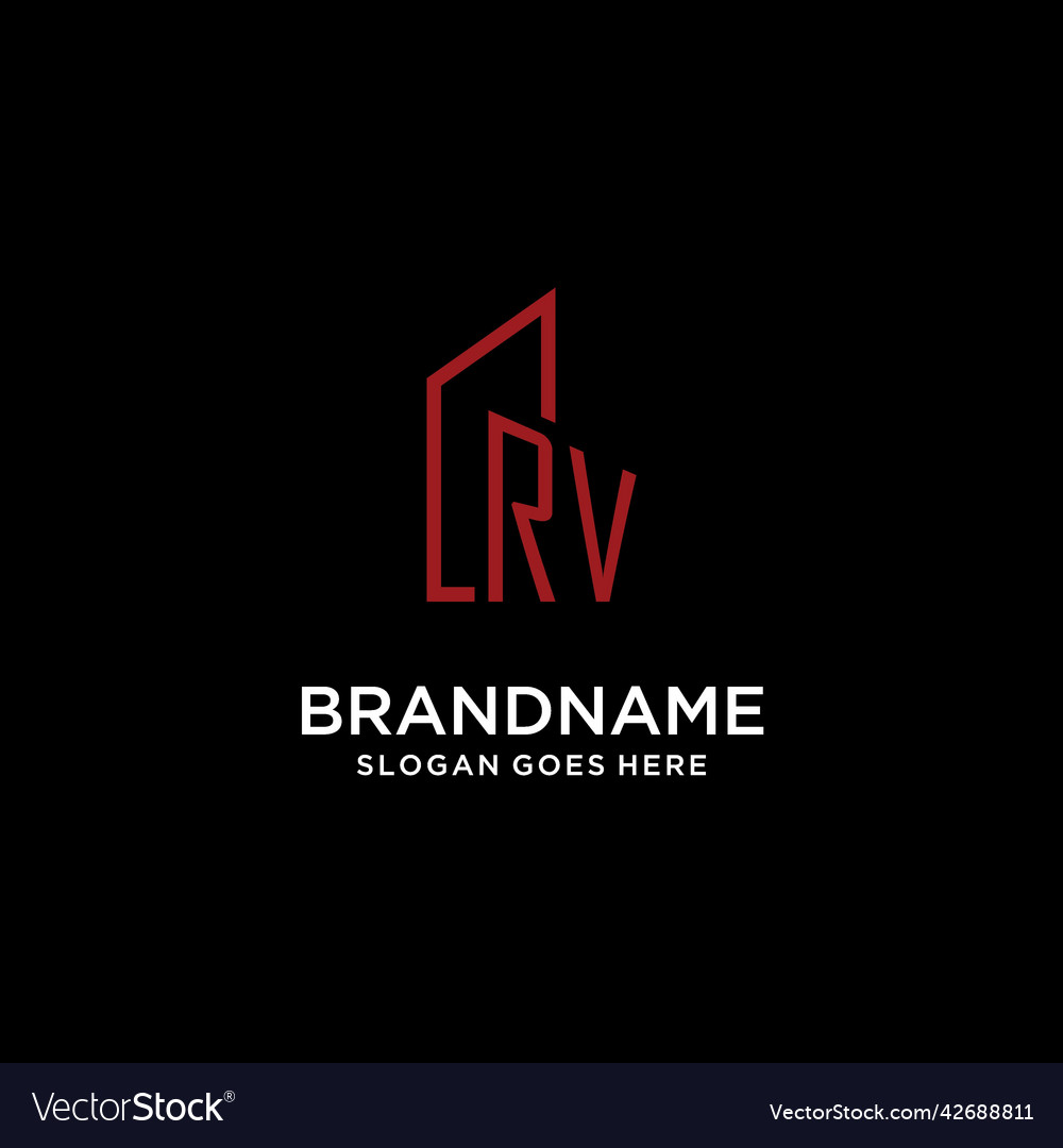 Rv initial monogram with building logo design
