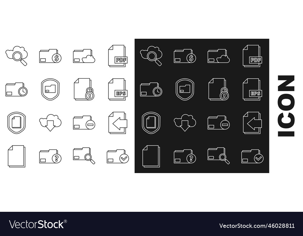 Set line document folder and check mark next page vector image Set line document folder and check mark next page