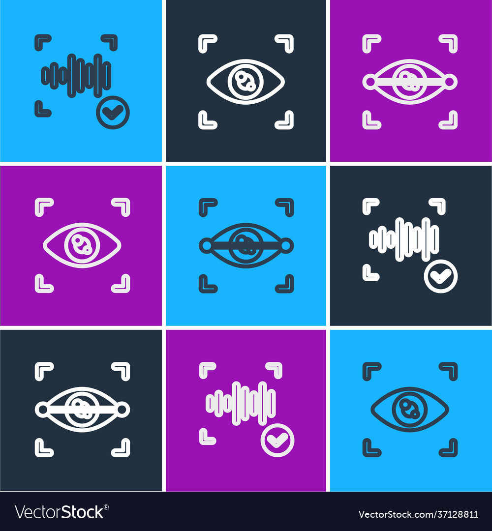Set line voice recognition eye scan and icon vector image Set line voice recognition eye scan and icon