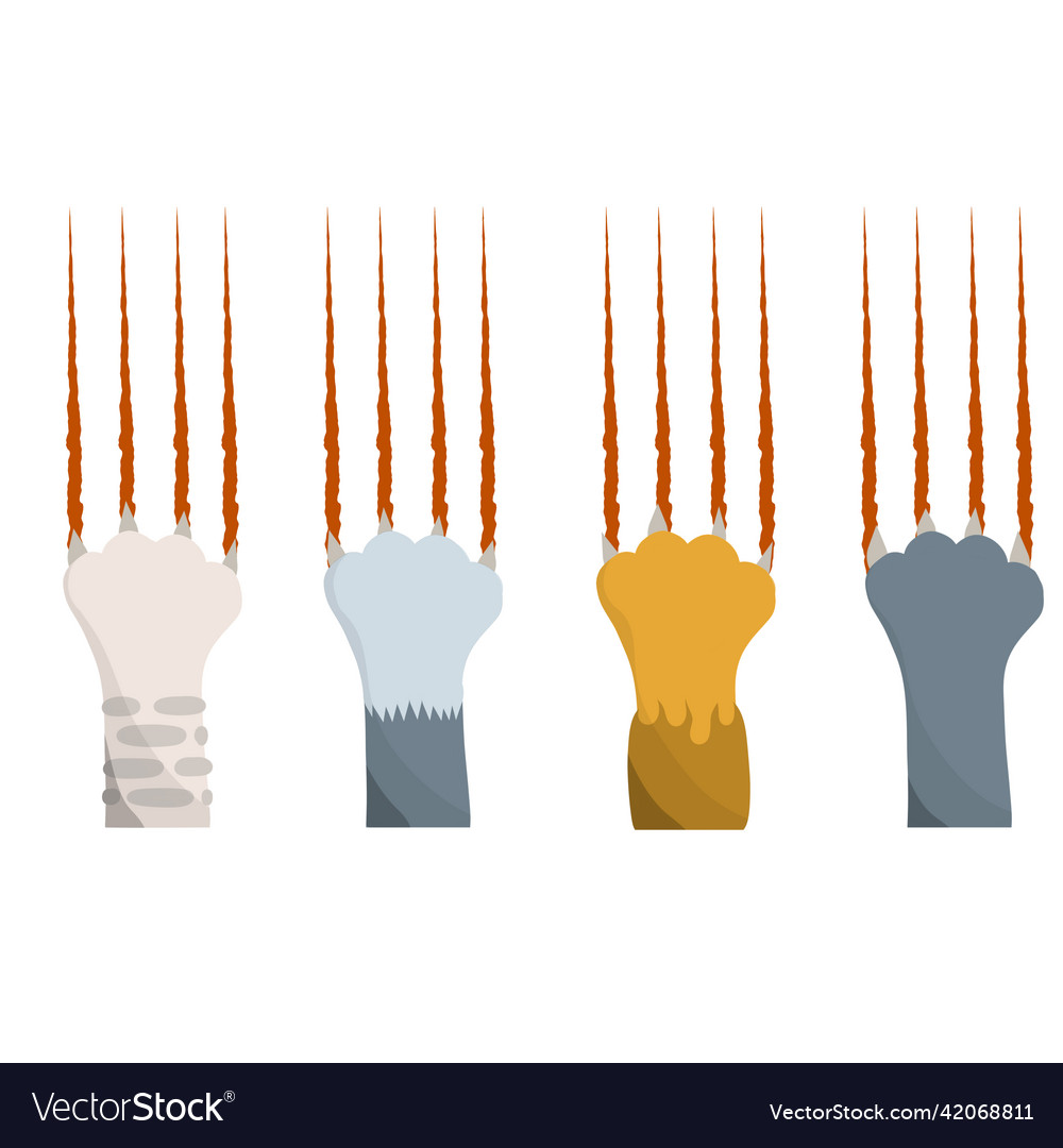 Set of different cat paws with claws vector image Set of different cat paws with claws