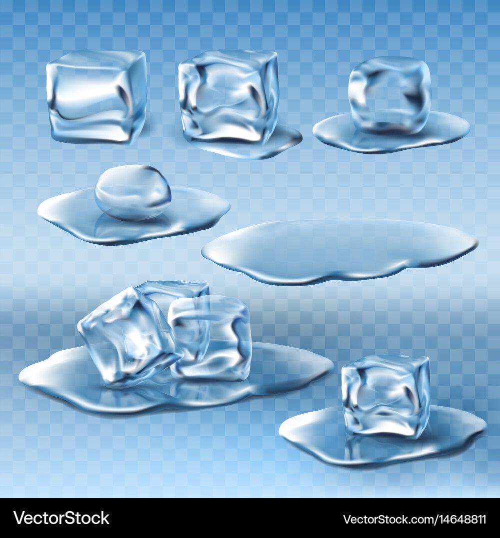 Set wet melting ice cubes and water Royalty Free Vector